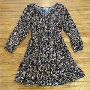 Old Navy Leopard Print V-Neck Long Sleeve Dress - Brown/Black